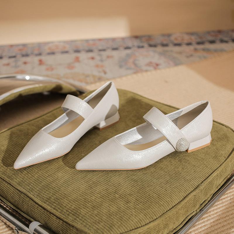 29813 [sheepskin] flat shoes women's thick heel summer 2025 new pointed one-word with Mary Jane single shoes