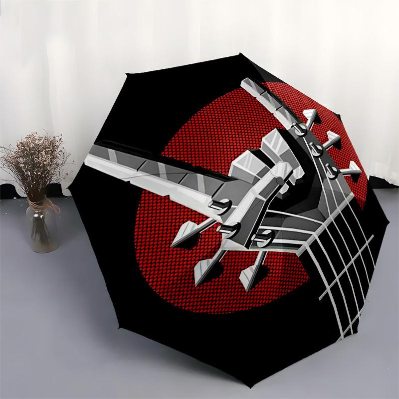 1pc Guitar Headstock Automatic Open, Windproof, Compact Travel Umbrella, Gift for Birthday, Christmas, Business 93080