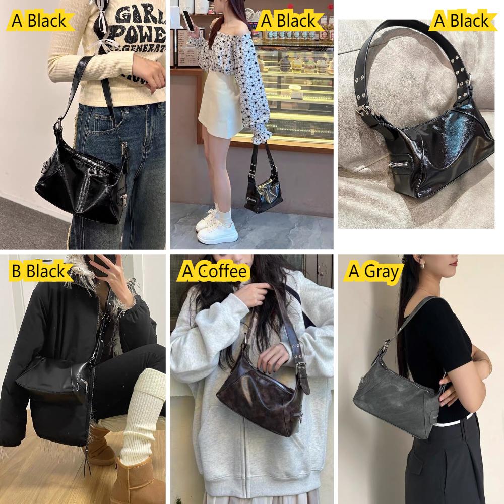 Vintage Y2K Women's Underarm Bags Pu Leather Hot Girls Shoulder Bag Casual Portable Female Tote Purse Crossbody Bag Handbags