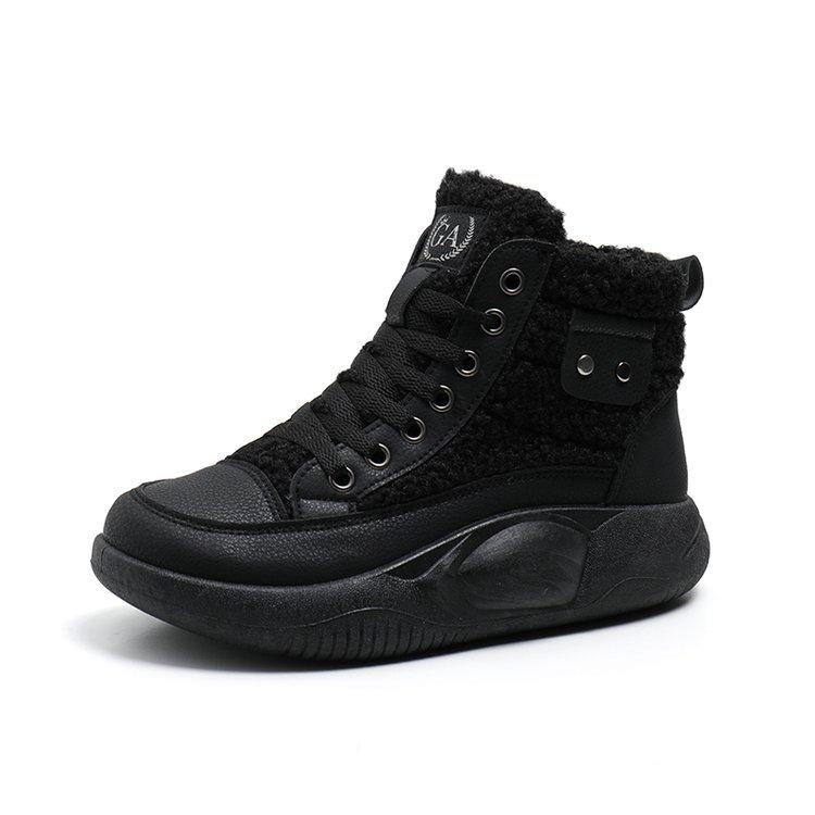 

Флисовые высокие маленькие белые туфли для женской зимы 2024 года, новые студенческие, в корейской версии, теплые повседневные хлопковые туфли на платформе 35 чёрный