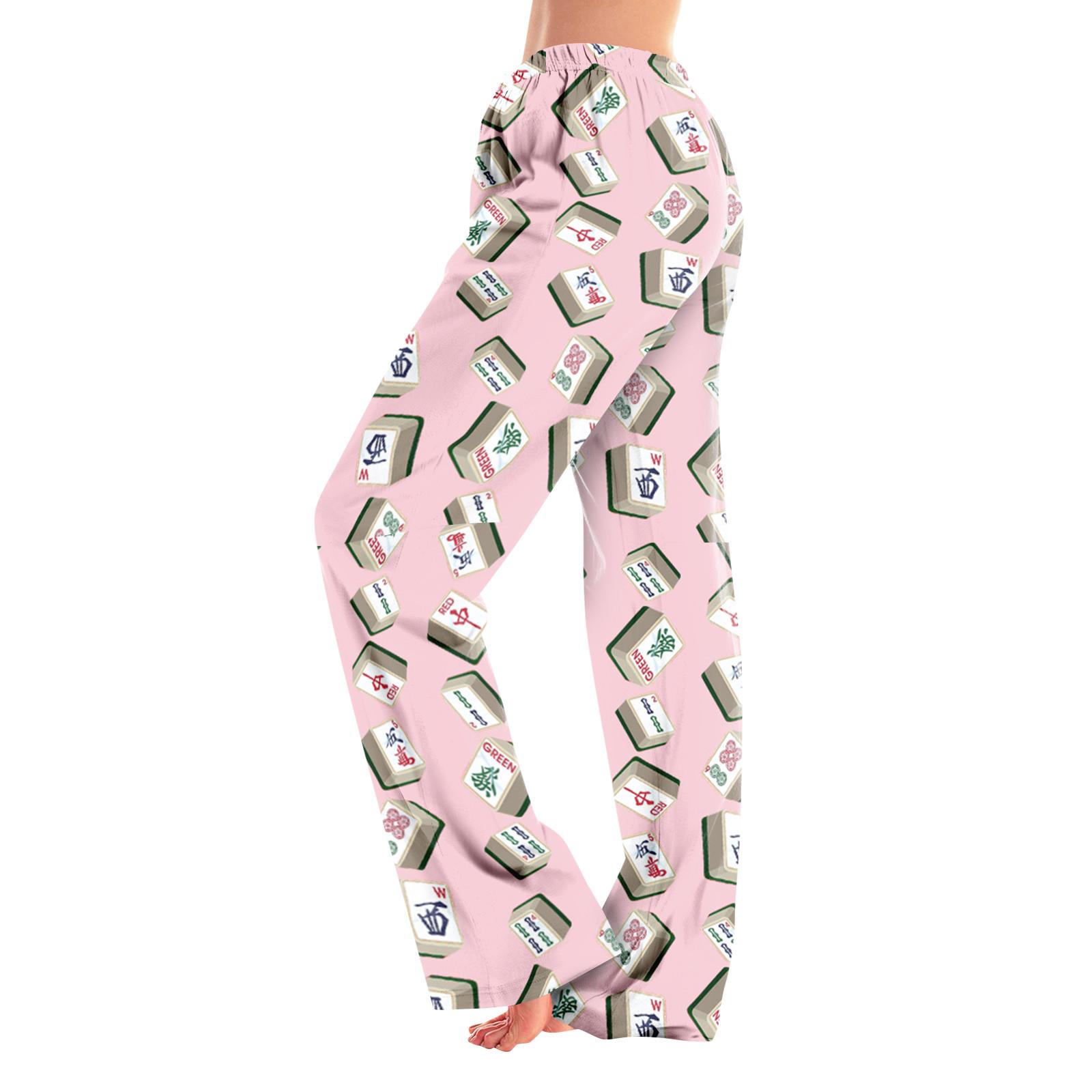 

Пижамные штаны для взрослых, одежда для сна, повседневные брюки с эластичной резинкой на талии, удобные прямые свободные брюки для йоги XL арбуз красный