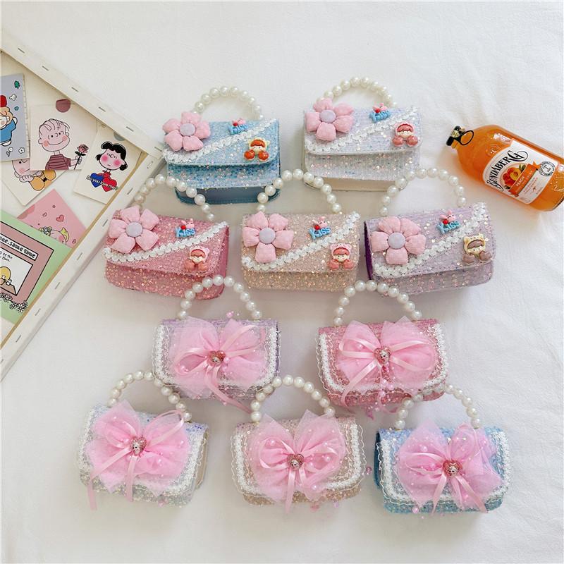 Crossbody Bag Kids With Pearls And Bow For Everyday Style Fashionable Girl