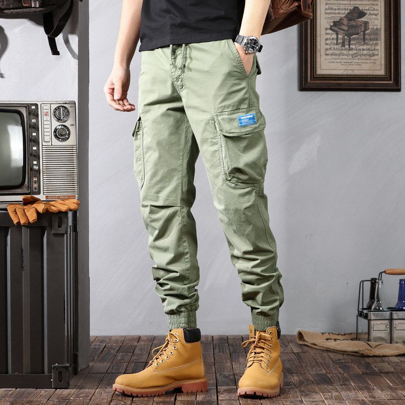 Men's Loose-Fitting Cargo Pants with Pockets, Spring and Autumn New Trendy Casual Long Pants, Versatile Cropped Pants