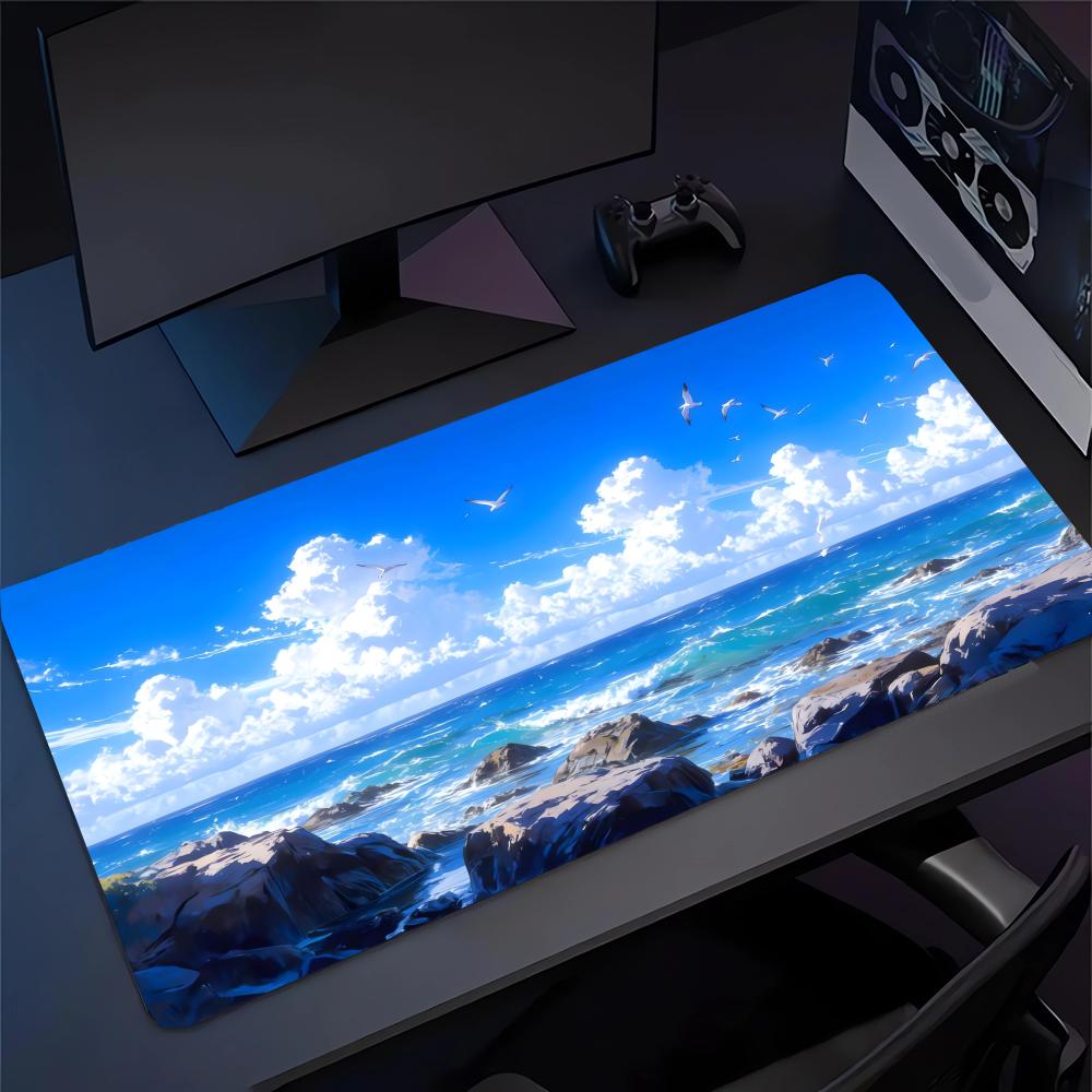 Sea Pattern XXL Gaming Mouse Pad, Non-slip Stitched-edge Desk Mat, Keyboard Mat, Computer Accessories for PC Gamers, 1000x500