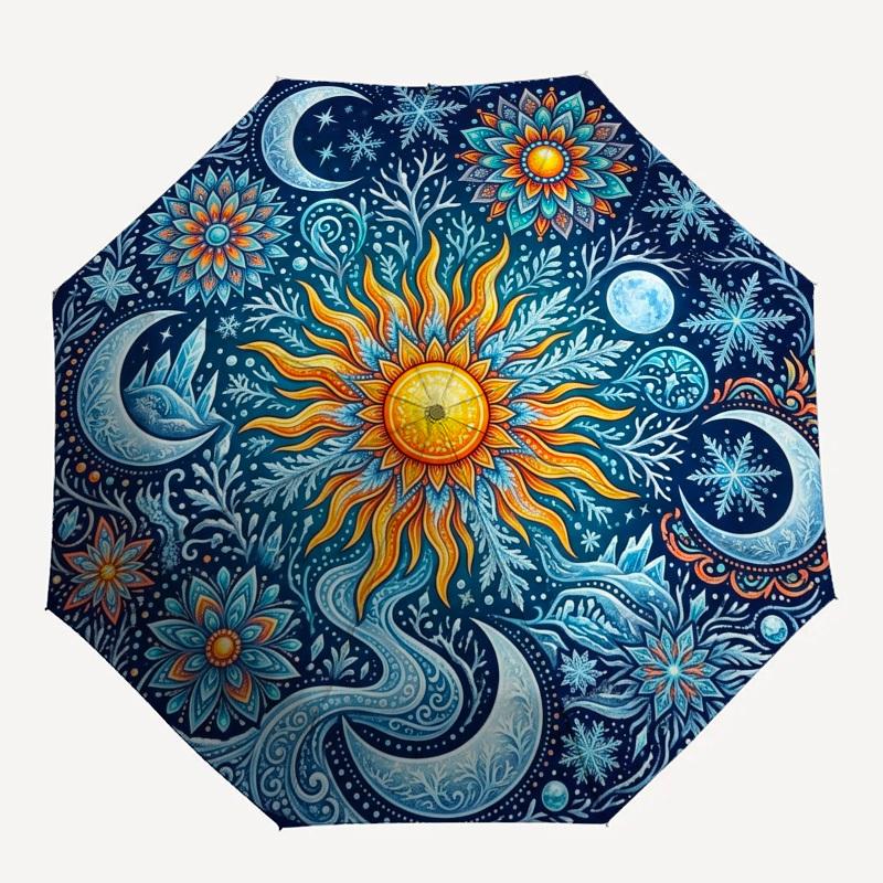 1pc Sun, Moon, Mandala Umbrella with Plastic Handle,Compact & Stylish,Suitable for All Seasons YS331094