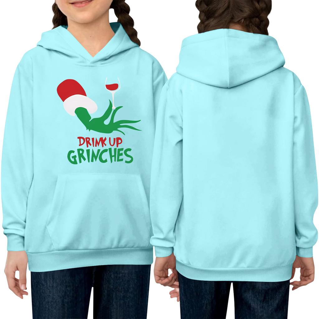 Barne langermet løstsittende genser med hette, snøring og ensfarget