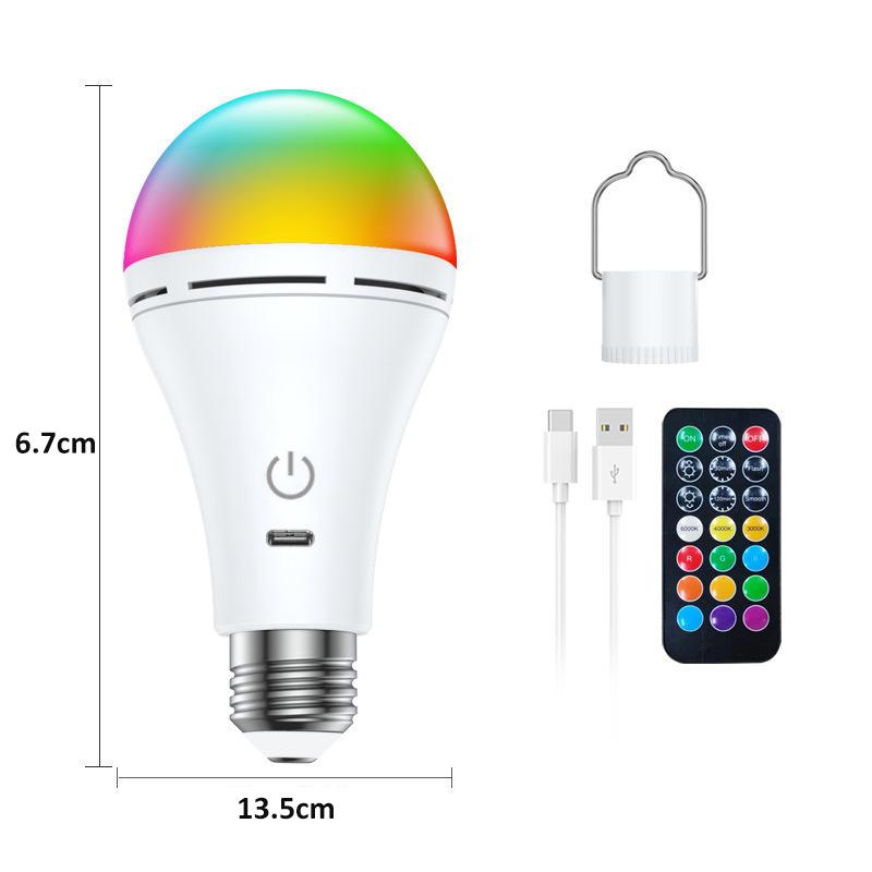 Rechargeable Light Bulb RGB color USB Led Bulb Smart Bulb Dimmable E27 Bulbs with Timing Cordless Battery Operated Light Bulb