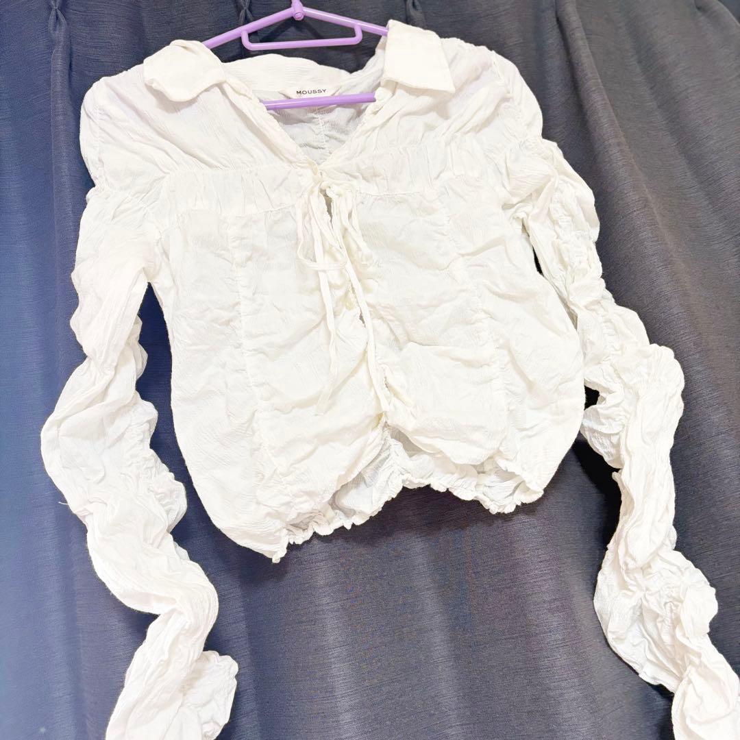 [No signs of use] moussy FRONT TIE SHIRRING shirt white