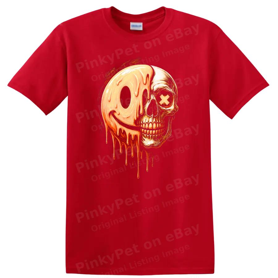 Skull Dripping Smile Graphic T Shirt Creepy Halloween Tee Gothic Art Design