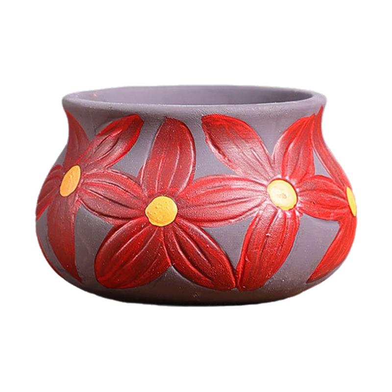 Mediterranean Style Flower Pot Retro Red Pottery Flower Pots Vintage Printed Creative Ceramic Succulent Planters Indoor Outdoor
