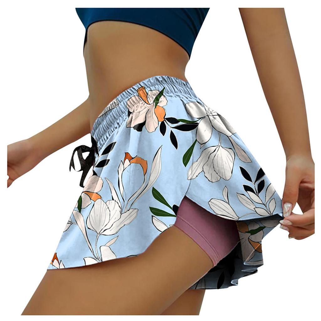 Women's Summer Fashion Drawstring Skirt Printed Pants Sports Yoga Shorts