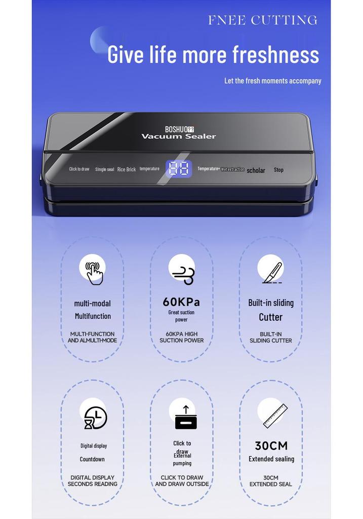 Compact Vacuum Sealer for Home Kitchen - Wet & Dry Food Preservation