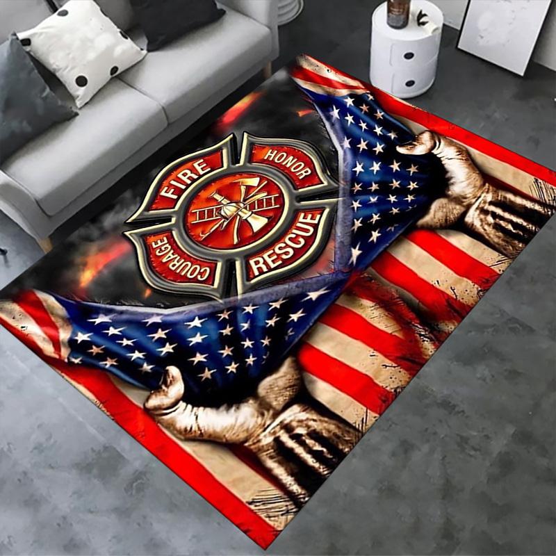 Firefighter Fire Rescue Carpet Rug for Living Room Bedroom Home Sofa Decoration,Kids play Non-slip Floor Mat
