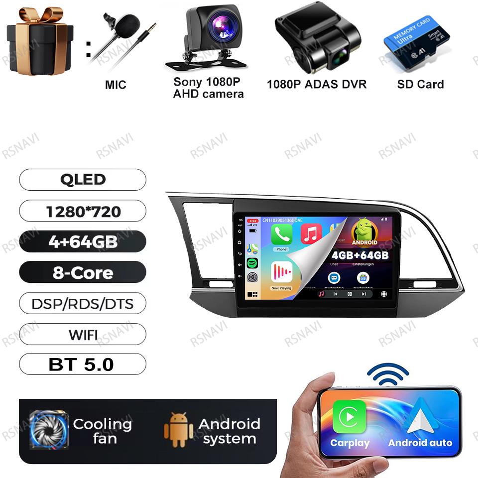 Car Radio Android 16 For Hyundai Elantra Avante AD 2015 ~ 2021 2019-2020 Stereo Qualcomm DSP BT Navigation Head Unit QLED DVD