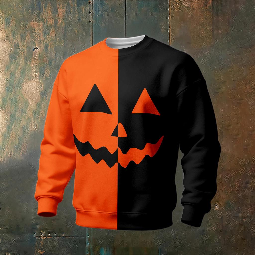 Men's Halloween Print Long Sleeve Neck Sweatshirt Casual Sports Pullover