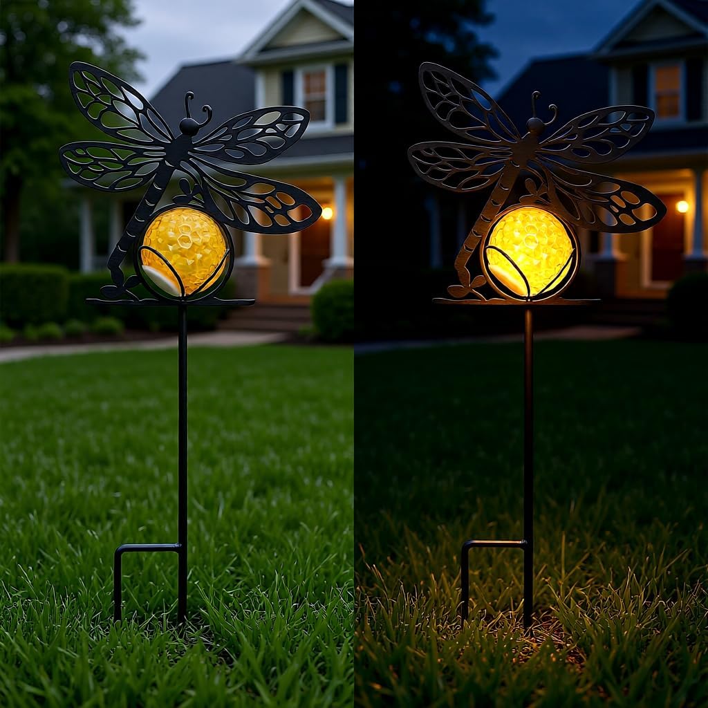 2Pcs Metal Solar Garden Stakes Outdoor Decor Waterproof Animal LED Light Cat Butterfly Bee Fairy Stake for Yard Lawn Path Gift