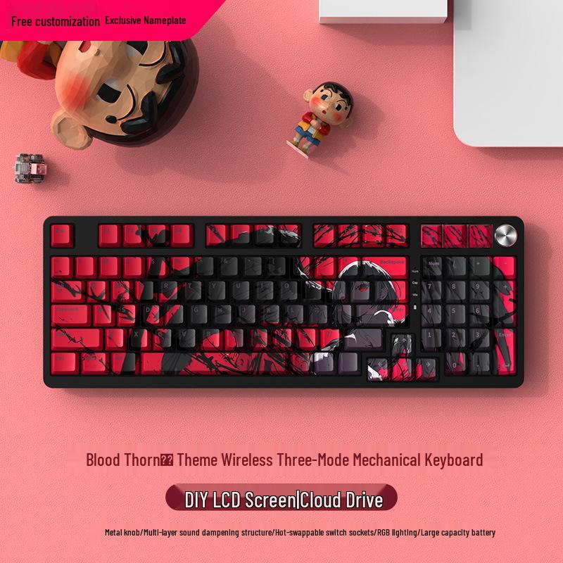 Silent Wireless Bluetooth Mechanical Keyboard, 98-Key, Blue Switch, Three-Mode, High-Profile Design for Gaming and Office Use