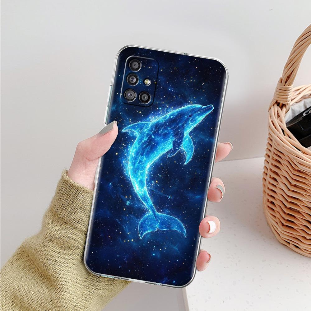 Phone Case For Samsung A15 A13 A35 A55 A51 A71 A41 A31 A21S A03S A05 A17 A23 A25 A33 A53 A73 5G A07 4G Clear Cover Ocean Dolphin