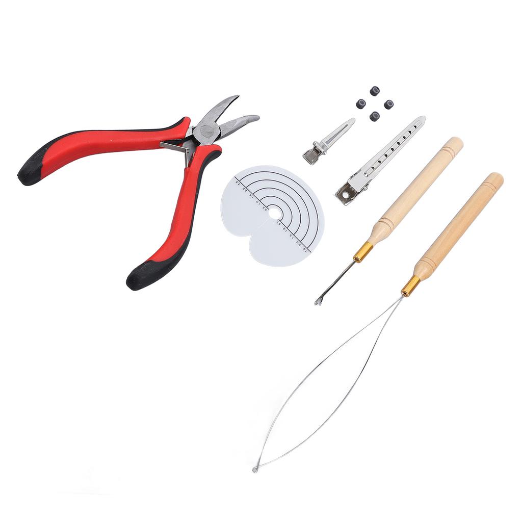 Hair Extension Tool Kit Silicone Rings Hair Pliers Pulling Hook Needles Loop Threaders Heat Insulati