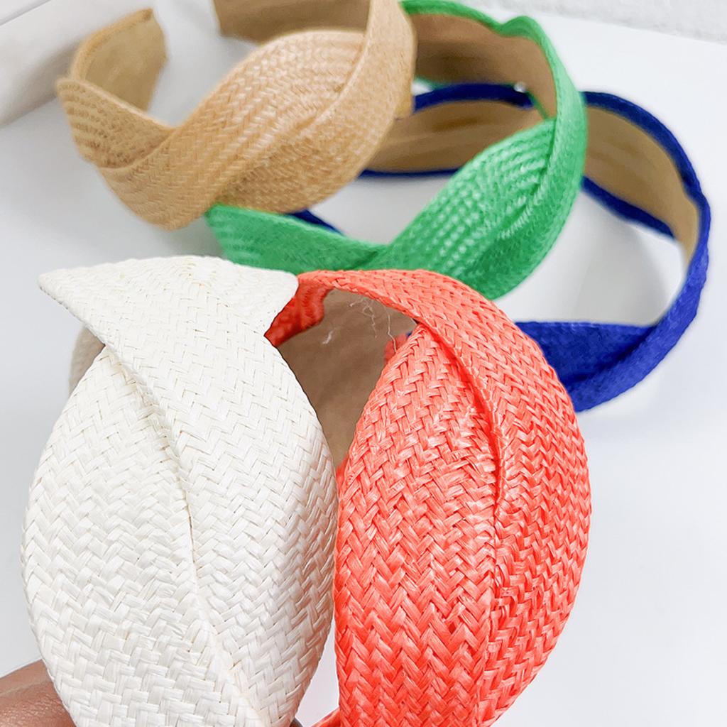 Wide Brim Braided Straw Headband Comfort Fit Solid Color Hair Accessory For Women Casual Outings Parties Vacations