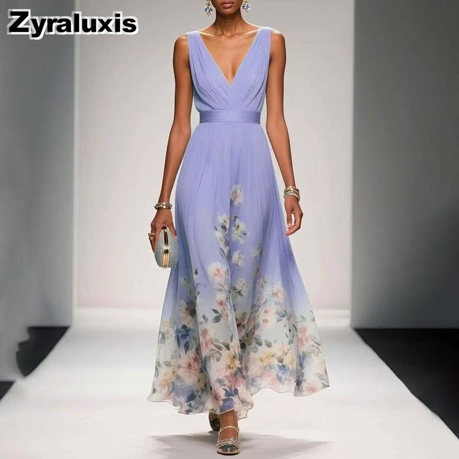 New Summer Sexy V-Neck Chiffon Printed Dress