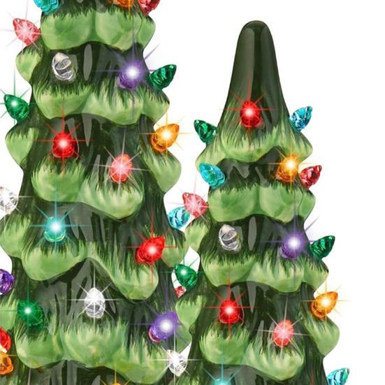 Pre-lit Hand-Painted Resin Tabletop Christmas Tree Small Light Up Holiday Tree Decoration for Home Party Decor