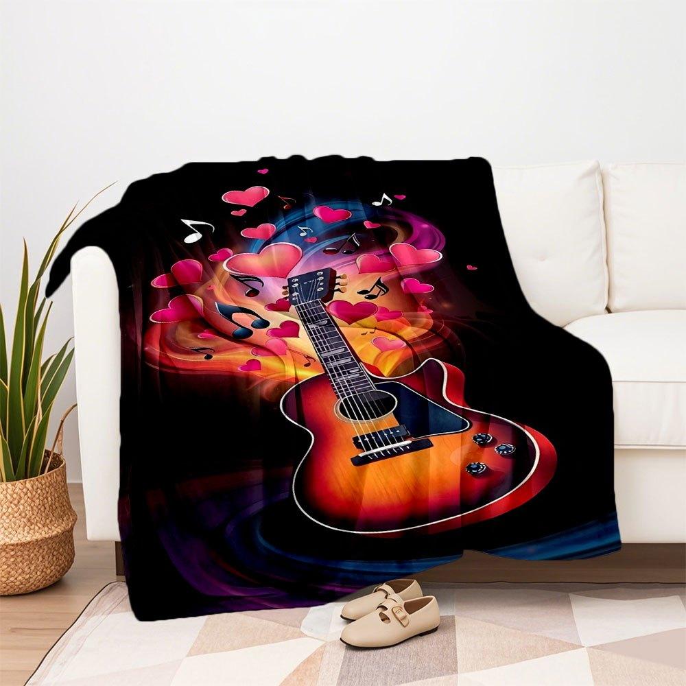 Love Music Guitar Art Print PosterBlanket Flannel Throw Blanket for Sofa, Bed, Travel, Camping, Office