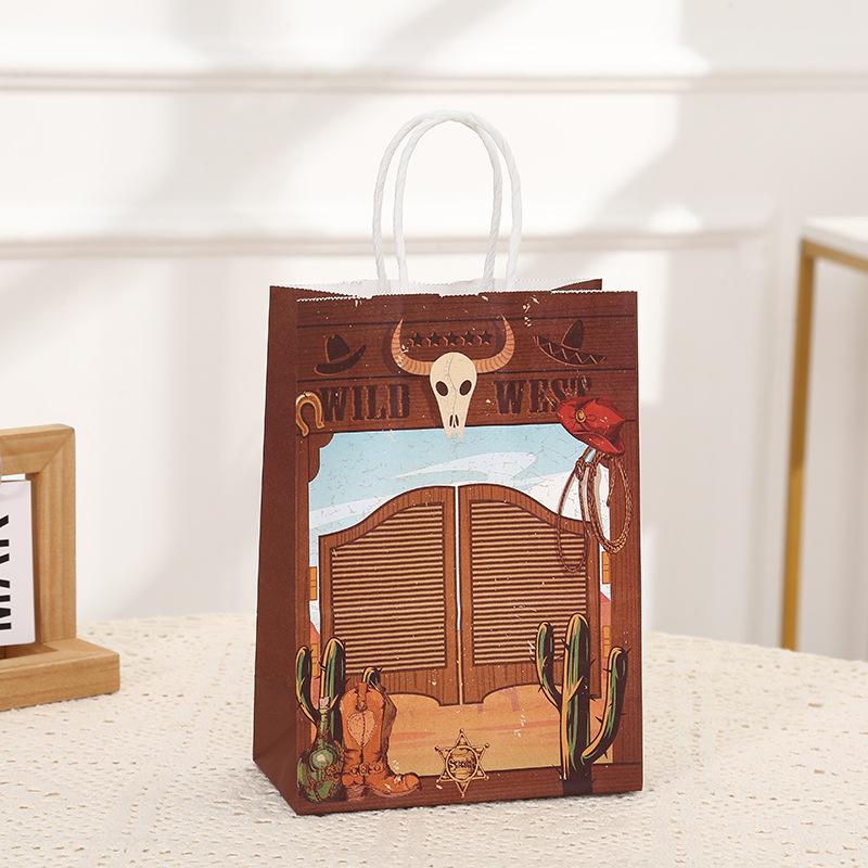 StoBag, CowBoy Wild West Gift Bags, Eco-Friendly Kraft Paper, for Packing Goodies, Party Supplies, Birthday Treat, 12/30pcs