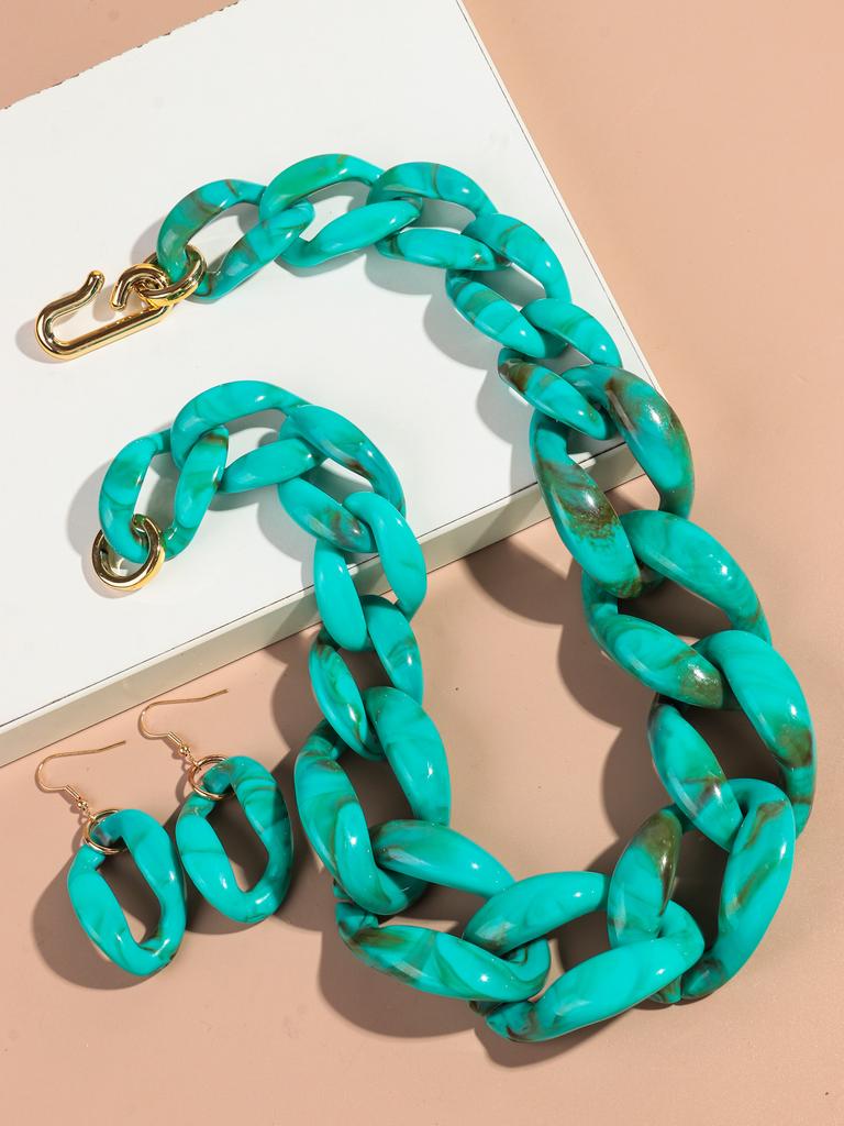 Trendy Acrylic Big Chunky Chain Necklace Set for Women Man Statement Colorful Resin Link Earring Choker Exaggerated Jewelry Gift