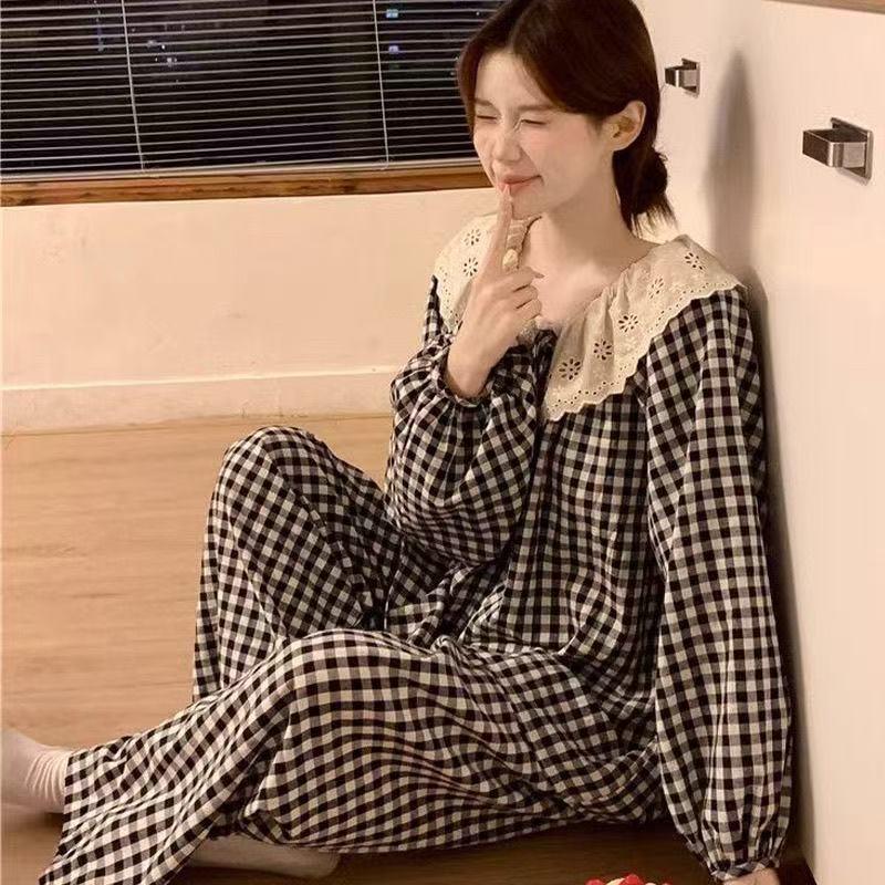 Damen Blumen-Spitzen-Pyjama-Set - Langarm, Süßer Koreanischer Stil, Vielseitig für drinnen und draußen