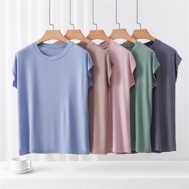 Modal Crew Neck Short Sleeve Casual T-Shirt - Women's Slimming, Versatile Summer Top.