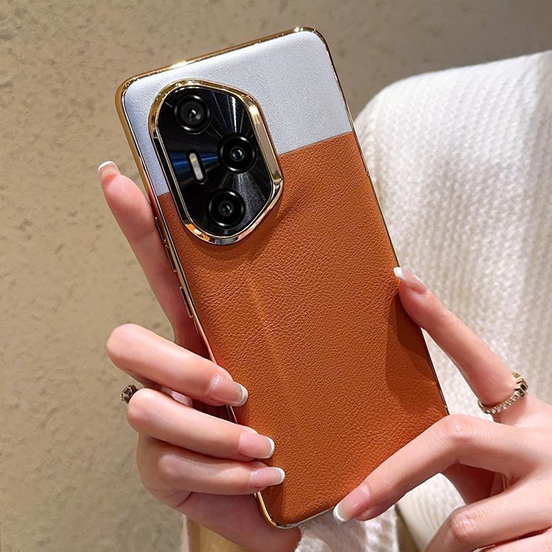 

Модный чехол Desert Moon для Honor 300/300Pro/300Ultra–золотая гальваническая рамка, контрастный дизайн из искусственной кожи, защита камеры Honor 300 Pro