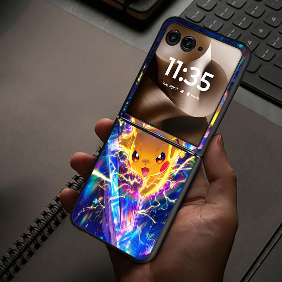 

Cute Pikachu Pokemon Back Phone Cover Luxury Funda Case for Motorola 60 Ultra 50 50/60 Motorola Razr 60