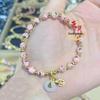 Pink Cloisonné Intricate Floral Enamel Lucky Bead Bracelet with Filigree Na Fu Design