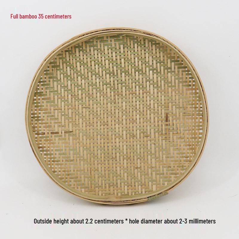 Blue Bamboo Weaving Sieve for Drying Tea, Dried Goods, and Rice - Round Winnowing Basket Tray