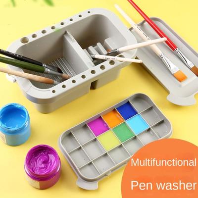 Box Multifunctional with Paint Pallet 16 Holes Paint Brush Holder with Lid Paint Brush Cleaner