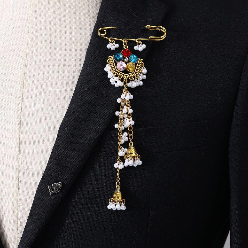 Bohemian Rhinestone Flower Tassel Brooch for Women - Exotic Style Suit Coat Pin