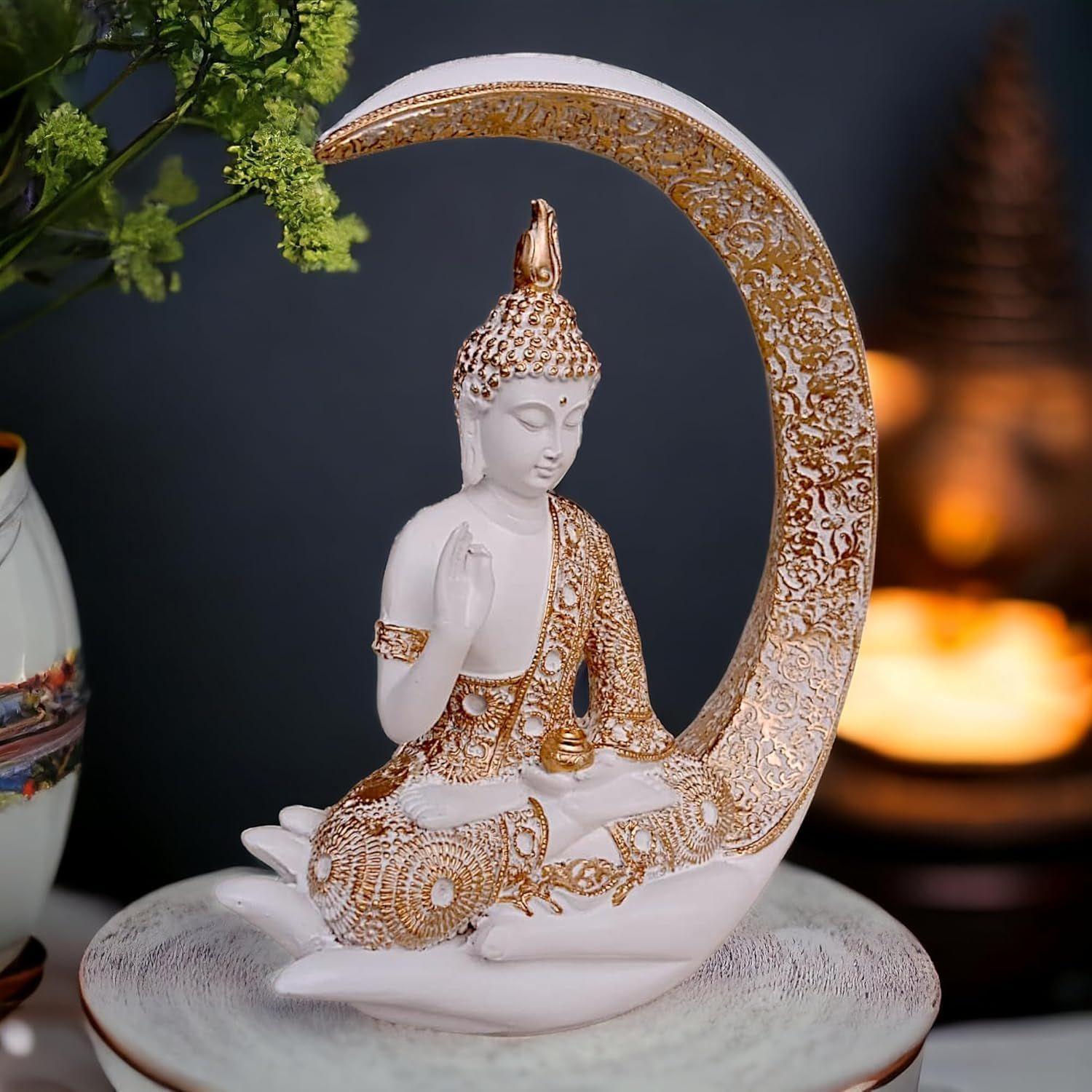 

Big Meditating Moon Buddha Statue Showpiece білий