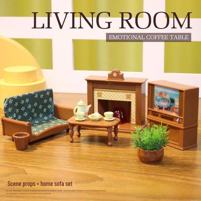 Miniature Dollhouse Furniture Toys: Living Room & Kitchen Tabletop Decor