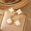 New High-End Mother-of-Pearl Four-Leaf Clover Geometric Earrings, Copper Plated with Real Gold