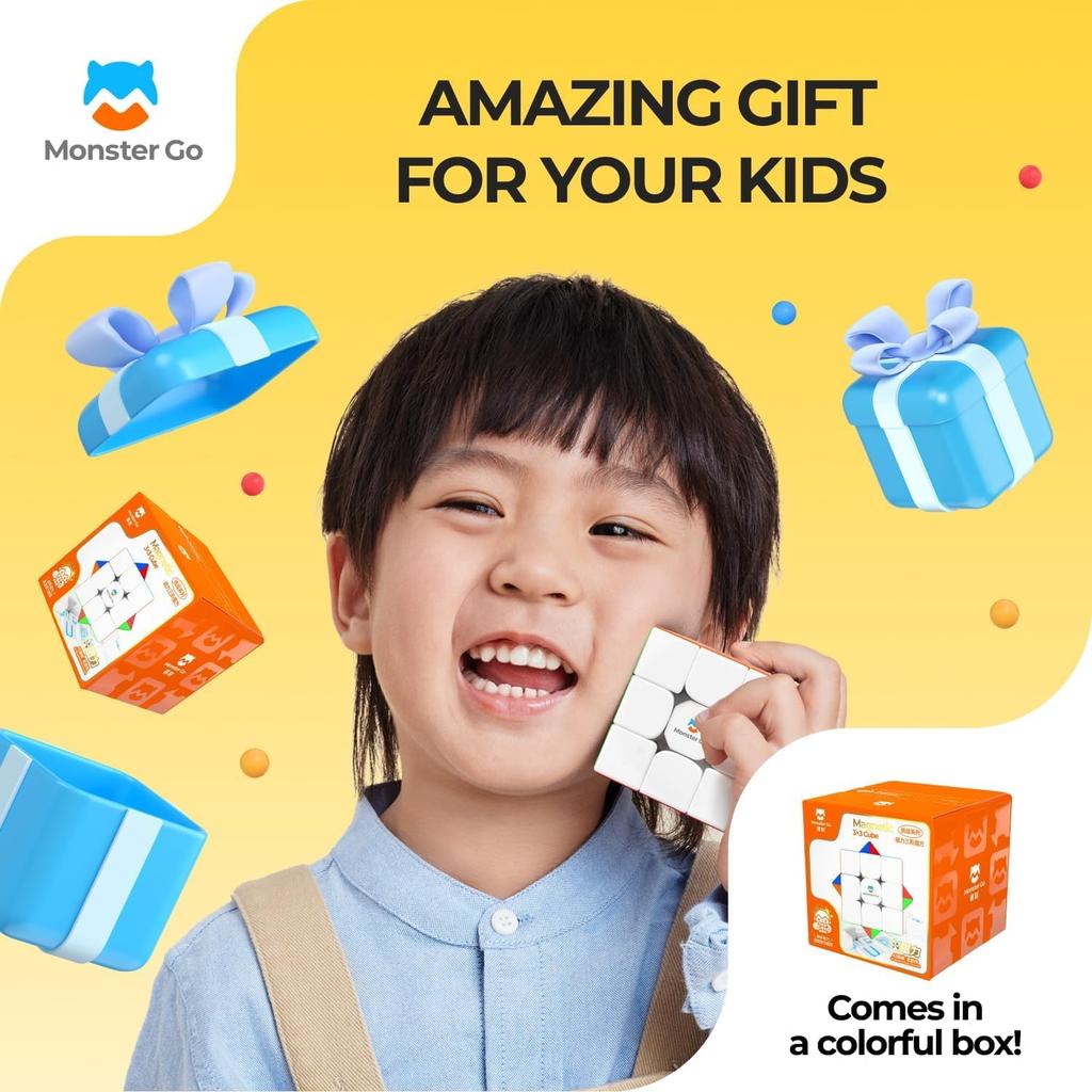 [Authentisches ProduktInklusive japanischer Lösungsanleitung & Aufbewahrungsbeutel] Monster Go Magnetischer 3x3 MG3M EDU Zauberwürfel mit 48 Magneten, Monster Go