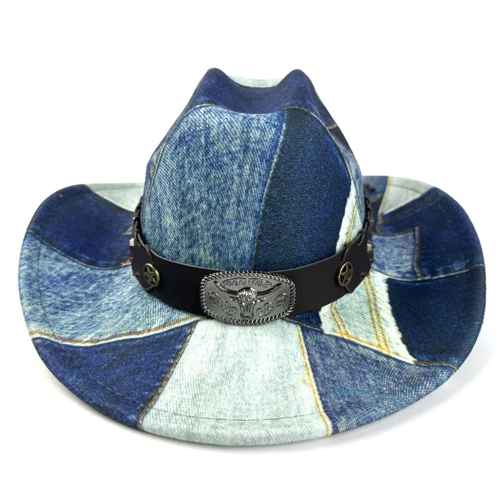 Travel and vacation hot sale jazz hat ethnic style fashion top hat European and American style western retro denim hat