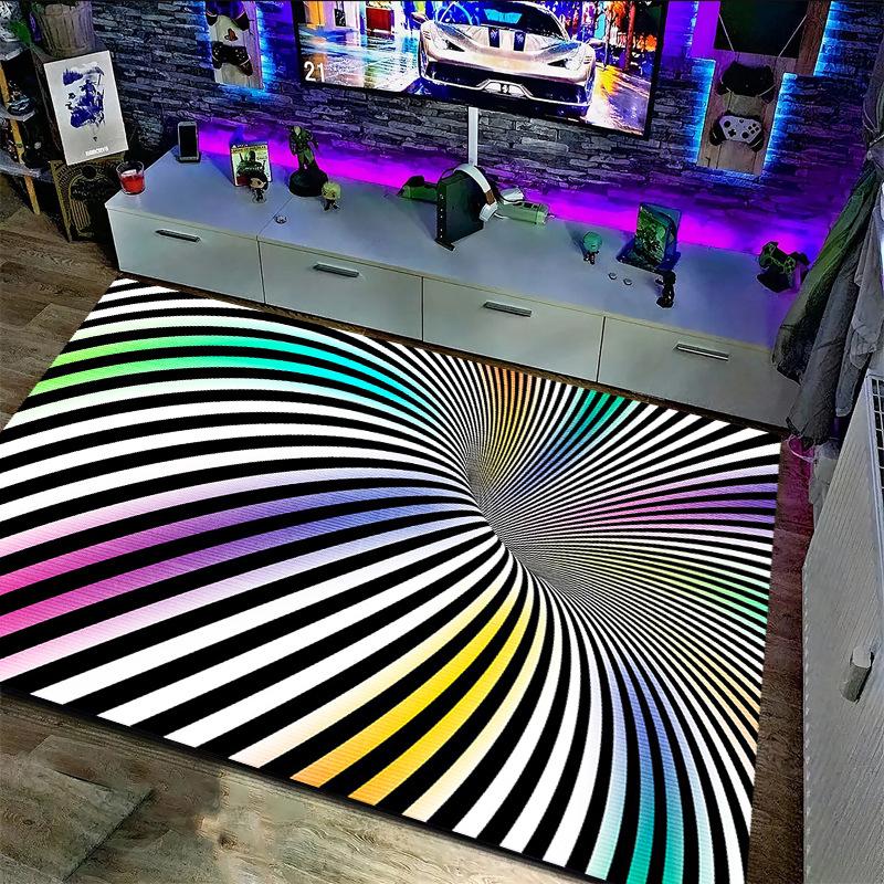 Optical Illusion 3D Abstract Checkered Wave Spiral Mat Visual Impact Non-slip Carpet Rug for Gaming Living Room Home Decoration