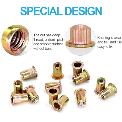 200Pcs 1/4"-20 UNC , Plated Carbon Steel Threaded Insert Ert Riv Kit