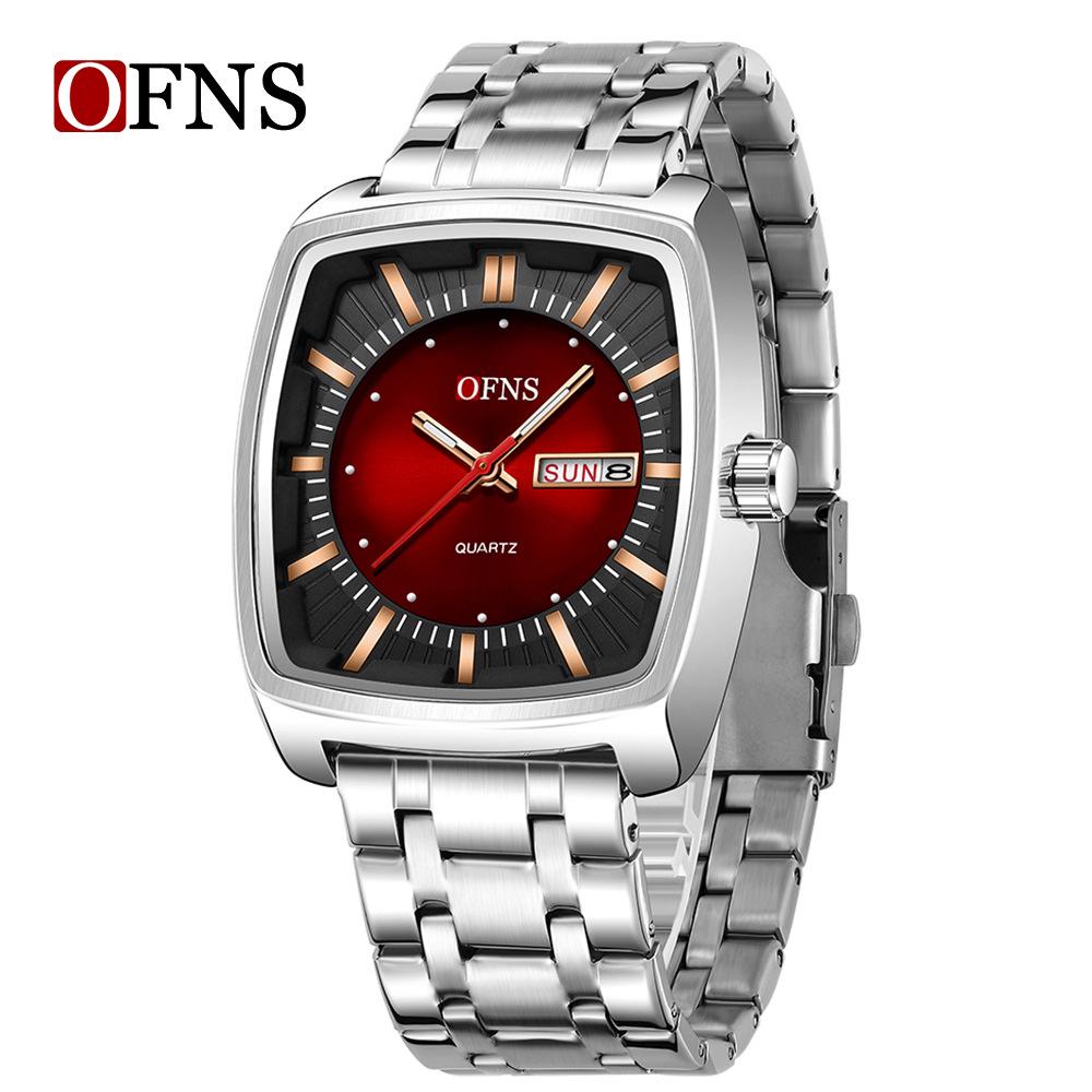 OFNS Men's Trendy Quartz Wristwatch: Steel Band, 3D Scale, Business Casual, Waterproof, Luminous.