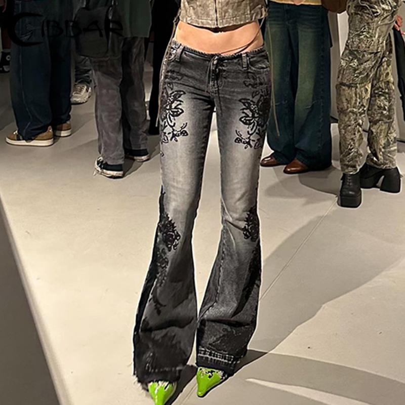 Streetwear Y2k Schlagjeans Distressed 2000er Blumenmuster Hüftjeans Slim Denimhosen Koreanische Damen Hosen Retro Mom Jeans