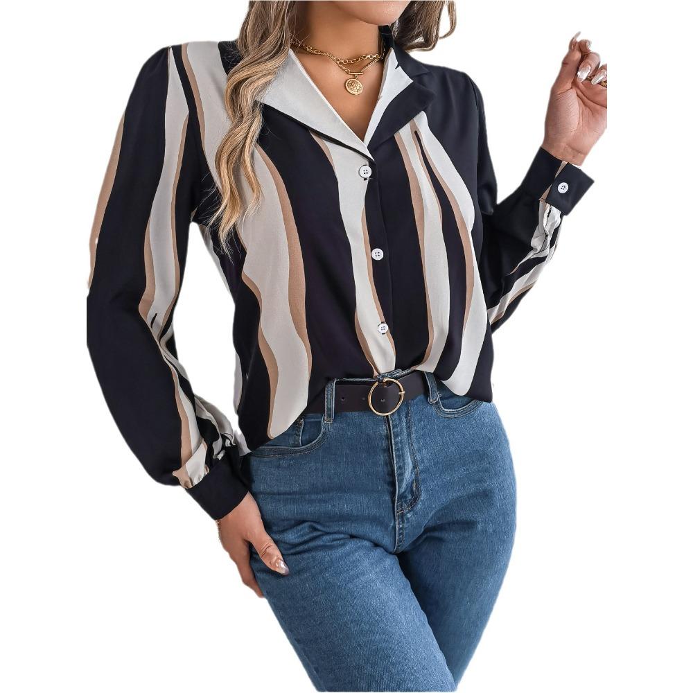 Ležérní a všestranná kontrastní pruhovaná košile s dlouhým rukávem a límečkem