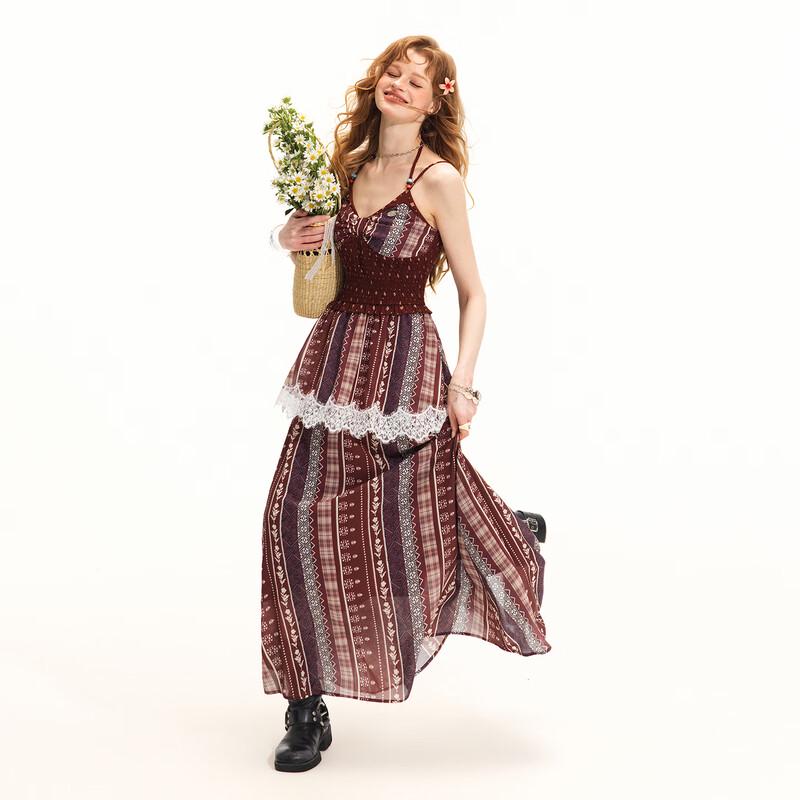 unifree Bohemian Color-block Sling Dress