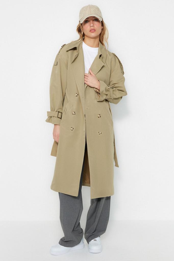 Women's Fashion Mink Belted Windbreaker Detailed Water Repellent Long Trench Coat