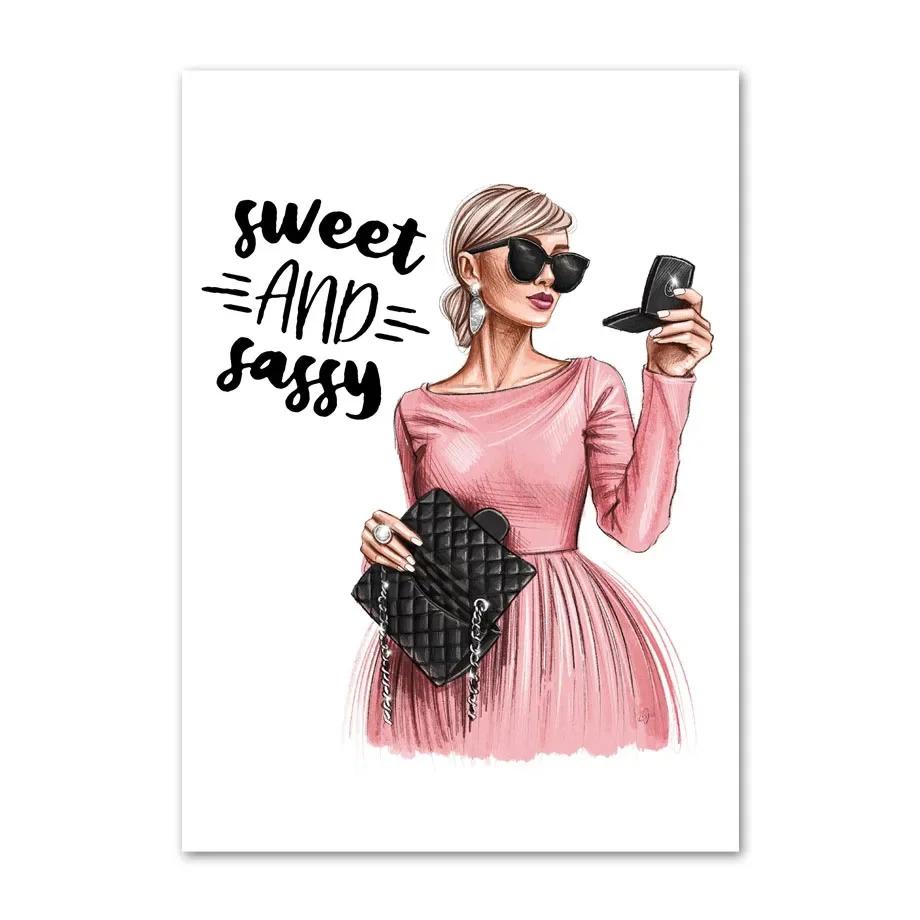 Flowers Black Girl Coffee Goblet Illustration Fashion Art Canvas Painting Nordic Posters Prints Wall Pictures Living Room Decor